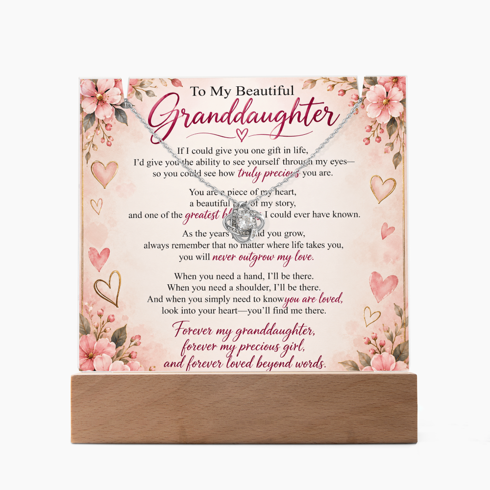Granddaughter Keepsake Acrylic & Love Knot Necklace – Heartfelt Gift from Grandma