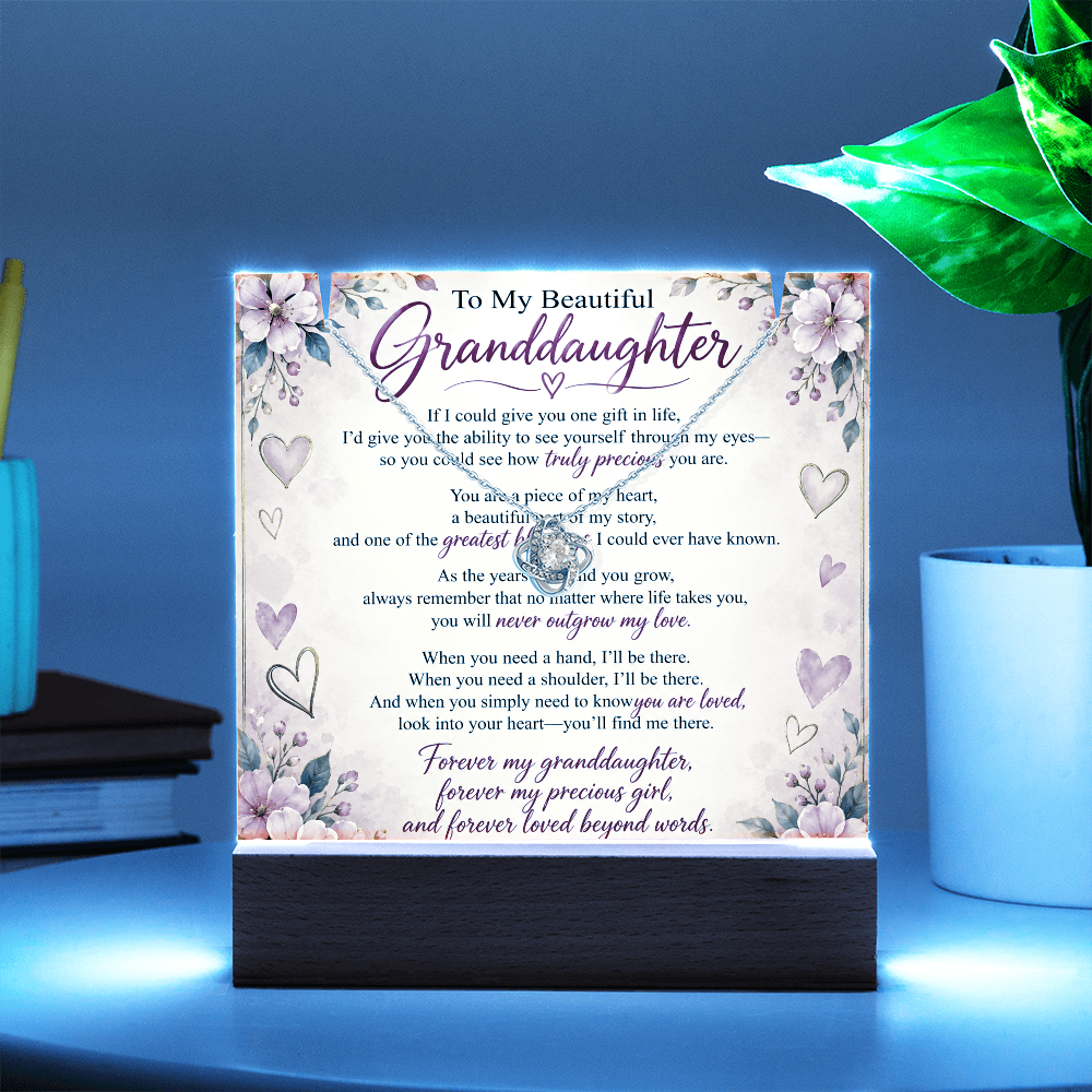 Granddaughter Keepsake Acrylic & Love Knot Necklace – Heartfelt Gift from Grandma