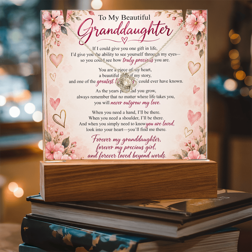 Granddaughter Keepsake Acrylic & Love Knot Necklace – Heartfelt Gift from Grandma