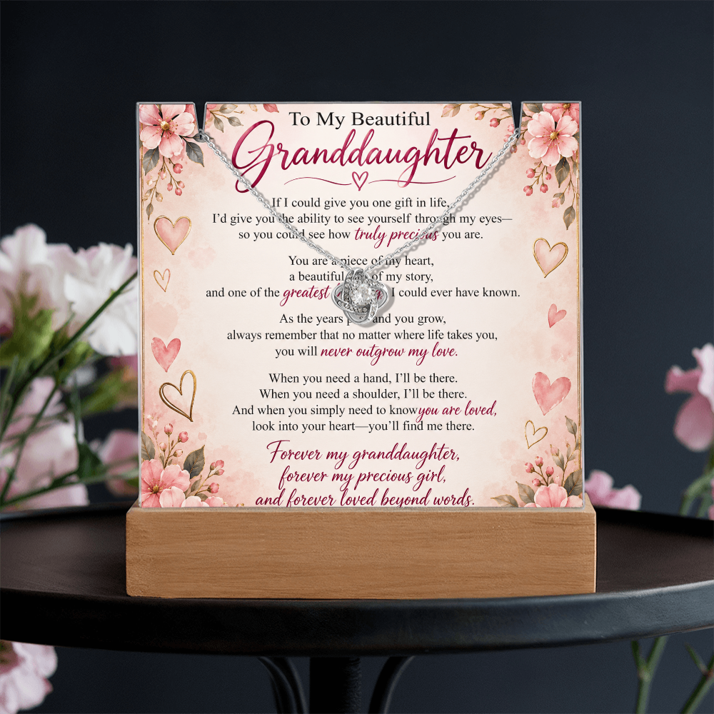 Granddaughter Keepsake Acrylic & Love Knot Necklace – Heartfelt Gift from Grandma