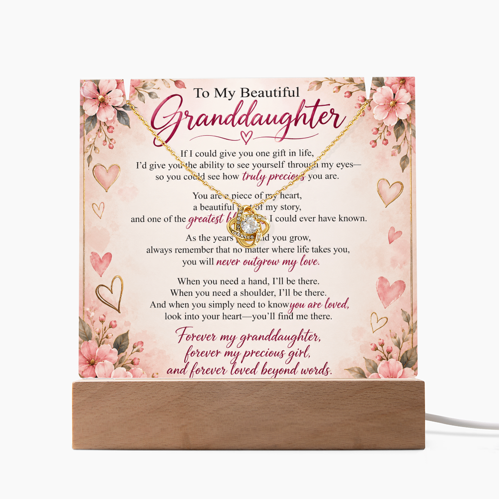 Granddaughter Keepsake Acrylic & Love Knot Necklace – Heartfelt Gift from Grandma
