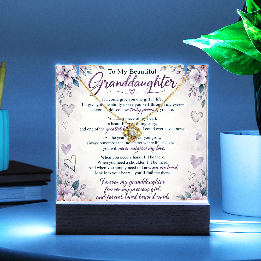 Granddaughter Keepsake Acrylic & Love Knot Necklace – Heartfelt Gift from Grandma