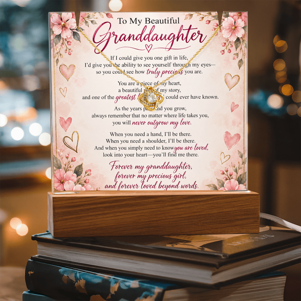 Granddaughter Keepsake Acrylic & Love Knot Necklace – Heartfelt Gift from Grandma