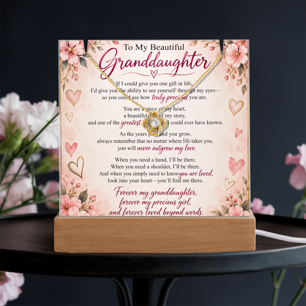 Granddaughter Keepsake Acrylic & Love Knot Necklace – Heartfelt Gift from Grandma