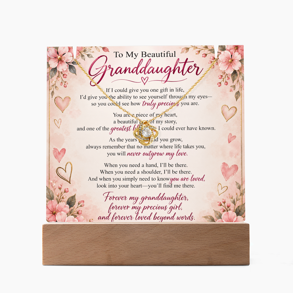 Granddaughter Keepsake Acrylic & Love Knot Necklace – Heartfelt Gift from Grandma