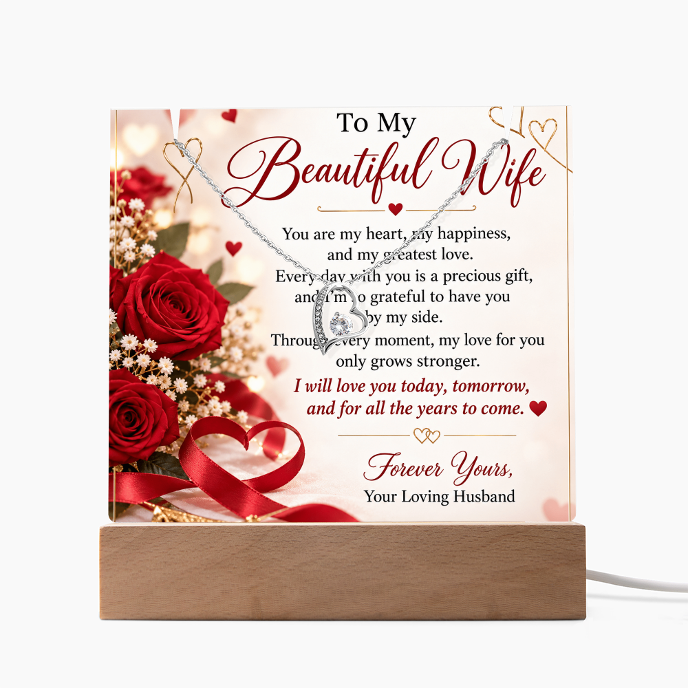 Wife Gift Keepsake Acrylic & Forever Love Necklace – Romantic Gift Set for Her