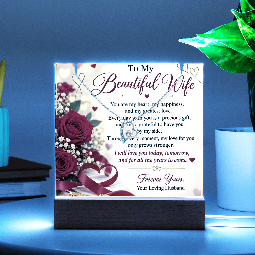 Wife Gift Keepsake Acrylic & Forever Love Necklace – Romantic Gift Set for Her