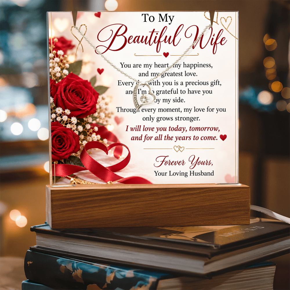 Wife Gift Keepsake Acrylic & Forever Love Necklace – Romantic Gift Set for Her