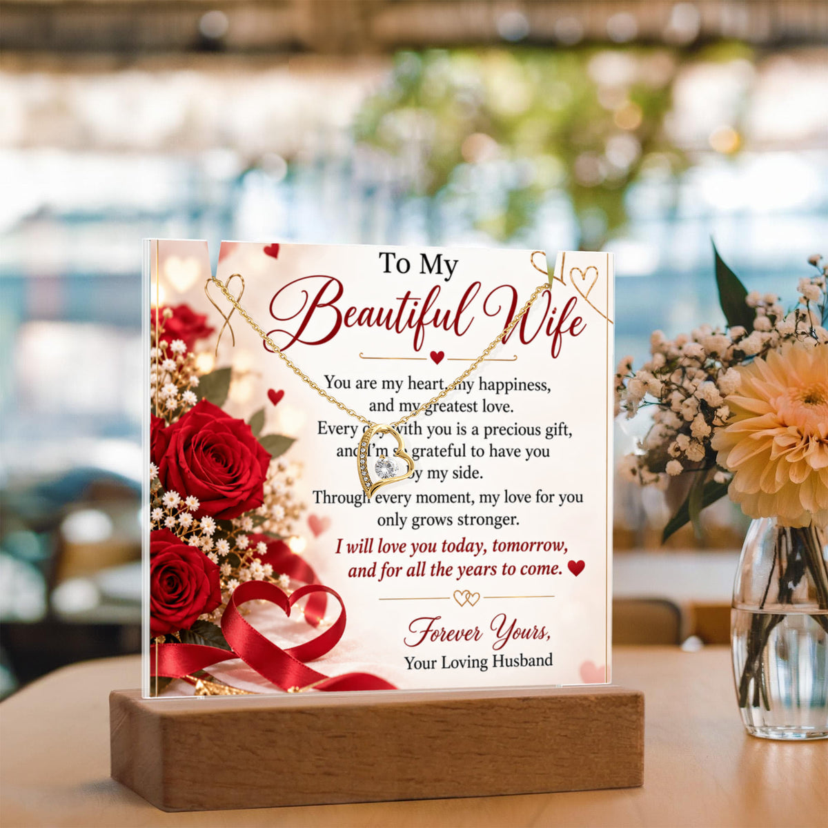 Wife Gift Keepsake Acrylic & Forever Love Necklace – Romantic Gift Set for Her
