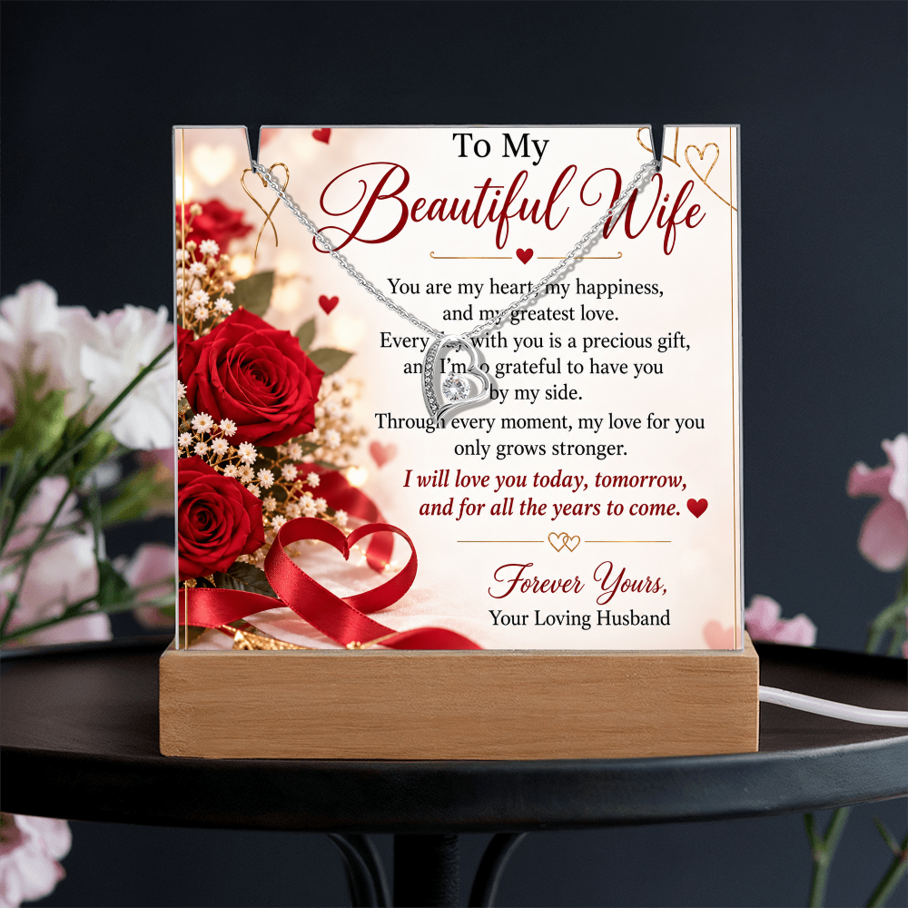 Wife Gift Keepsake Acrylic & Forever Love Necklace – Romantic Gift Set for Her