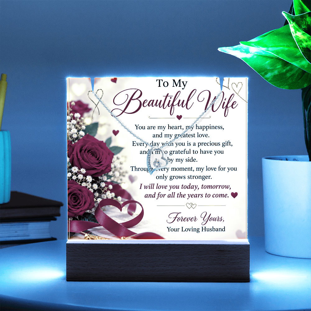 Wife Gift Keepsake Acrylic & Forever Love Necklace – Romantic Gift Set for Her