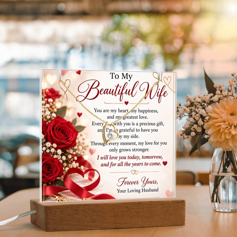 Wife Gift Keepsake Acrylic & Forever Love Necklace – Romantic Gift Set for Her