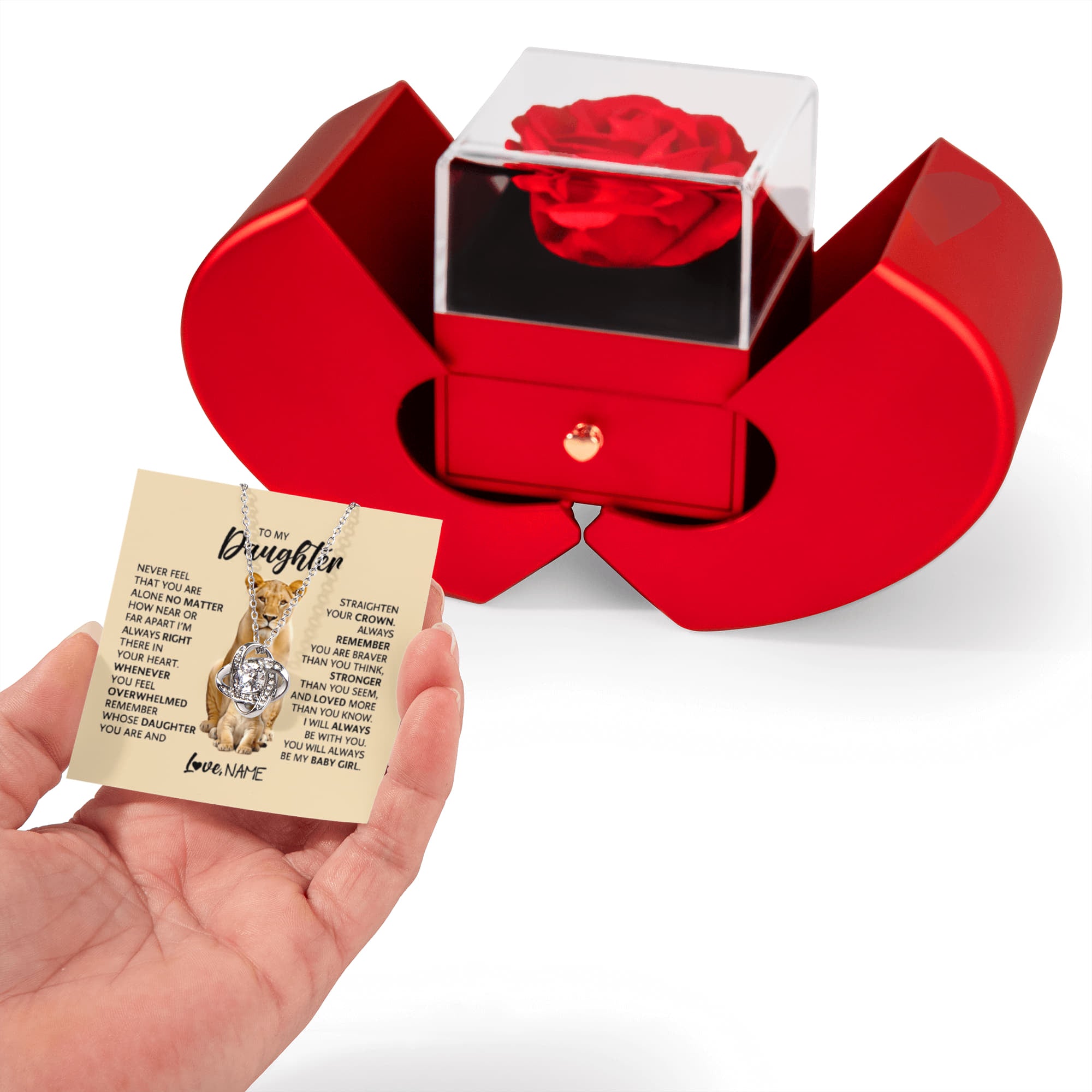 Daughter's Birthday Gift – Love Knot Necklace with Red Heart Rose Gift Box | Heartfelt Jewellery