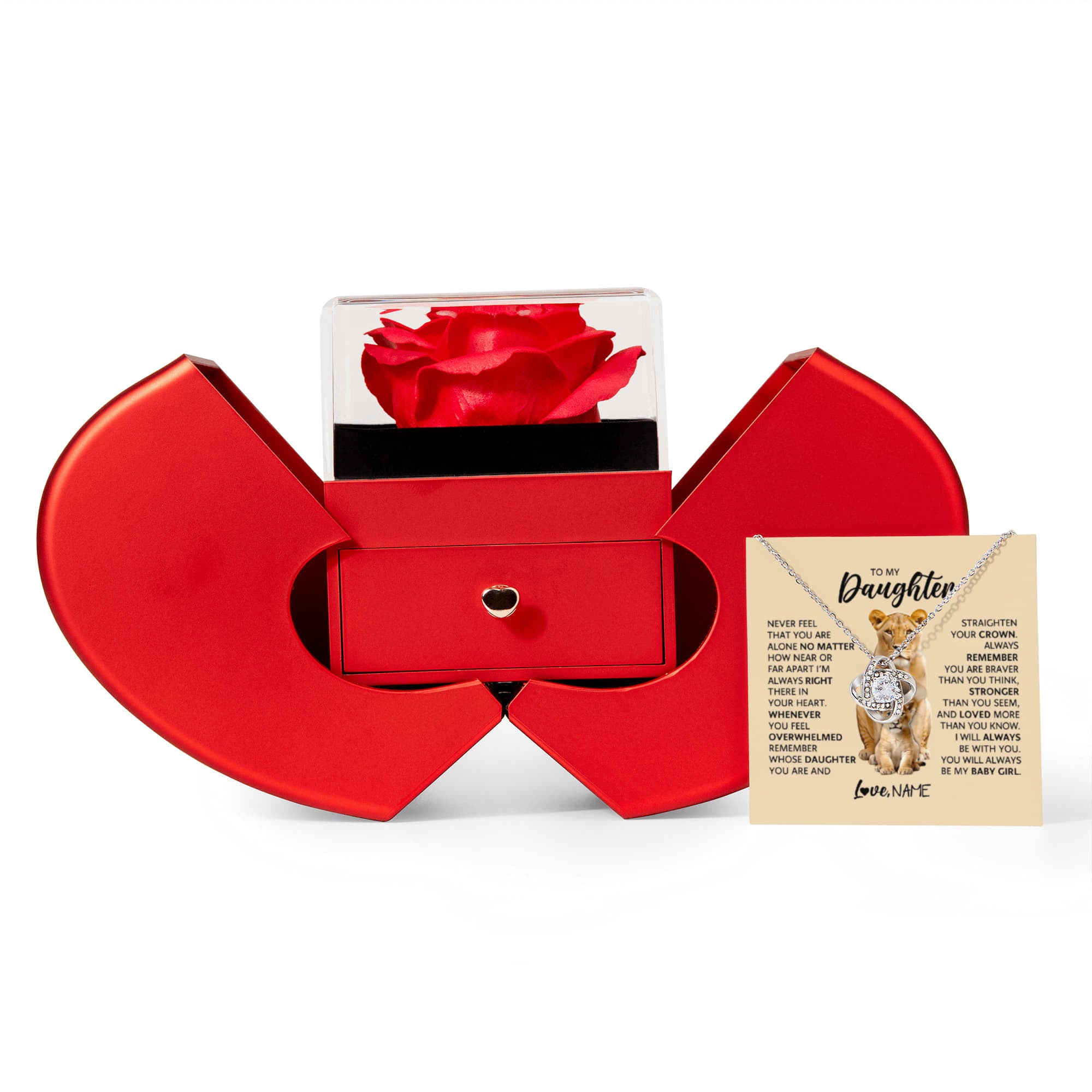 Daughter's Birthday Gift – Love Knot Necklace with Red Heart Rose Gift Box | Heartfelt Jewellery