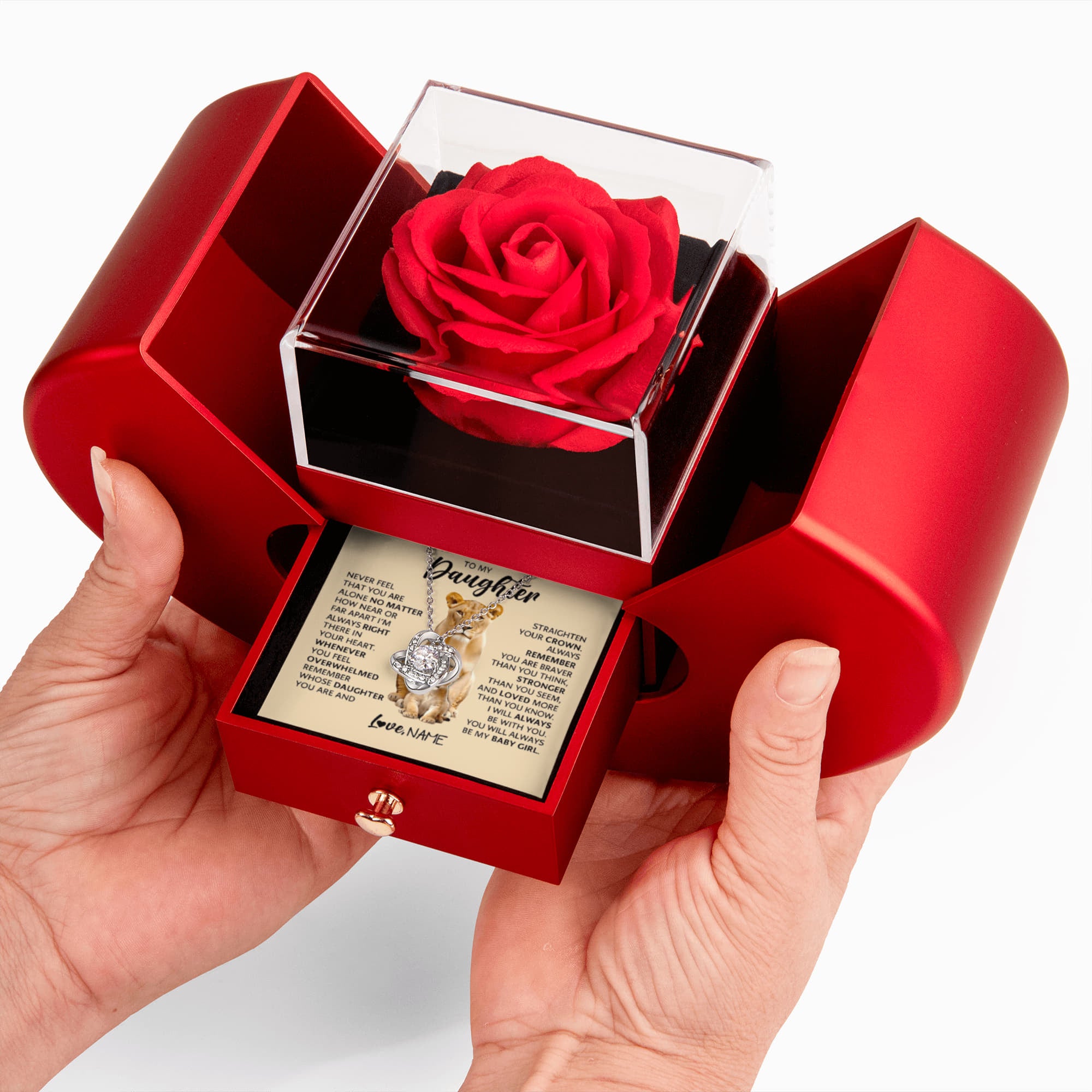 Daughter's Birthday Gift – Love Knot Necklace with Red Heart Rose Gift Box | Heartfelt Jewellery