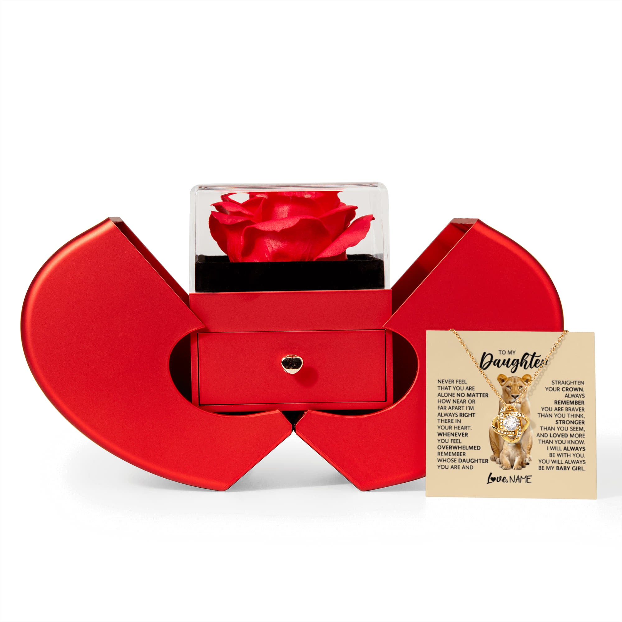 Daughter's Birthday Gift – Love Knot Necklace with Red Heart Rose Gift Box | Heartfelt Jewellery