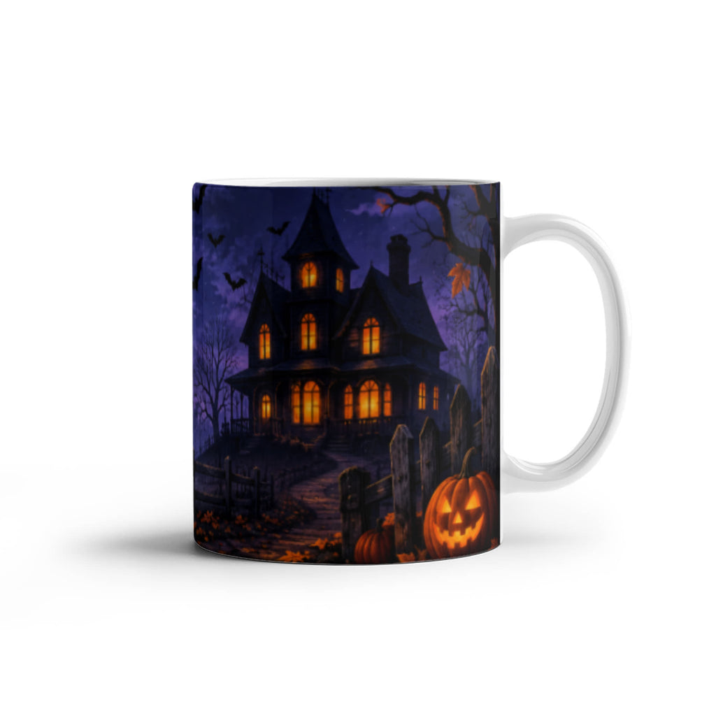 Halloween Mug Spooky Haunted House, Witch & Pumpkin Design