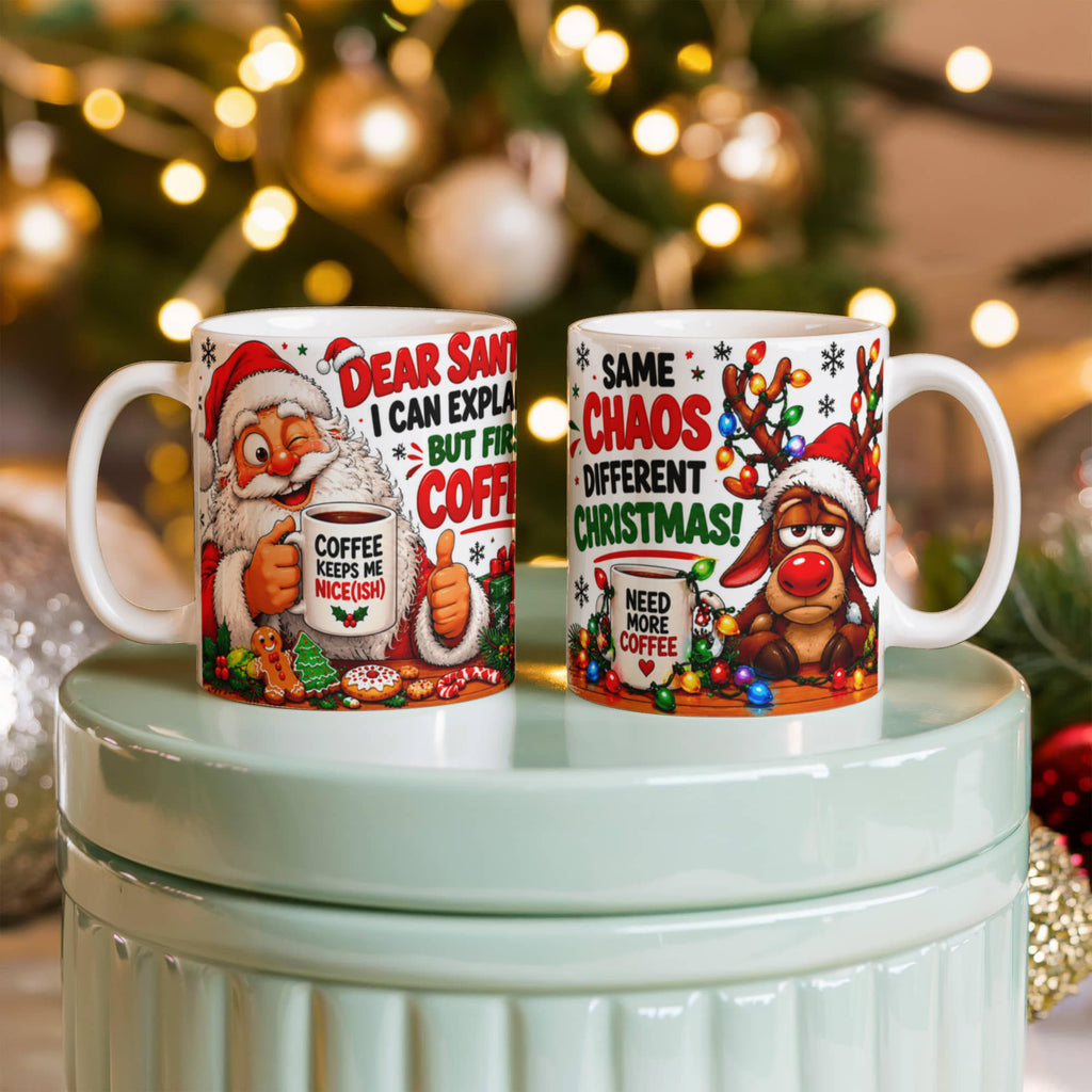 Funny Santa And Reindeer Mug – Comical Festive Gift for Coffee Lovers