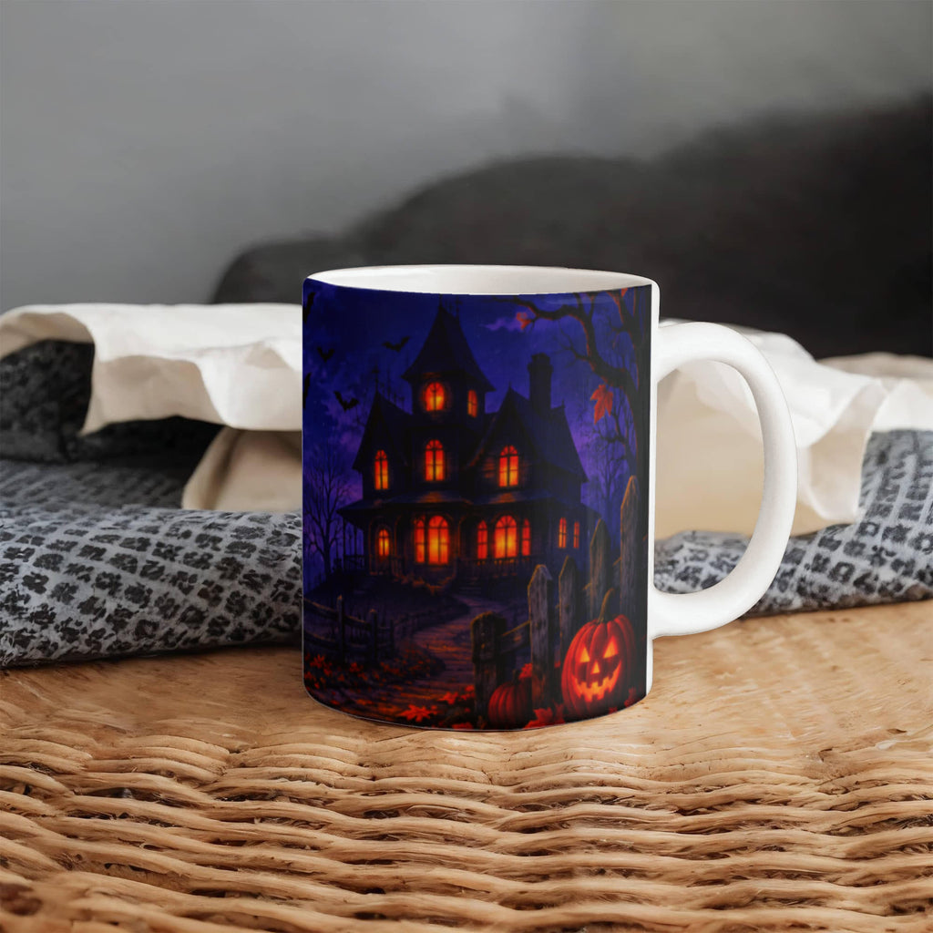 Halloween Mug Spooky Haunted House, Witch & Pumpkin Design