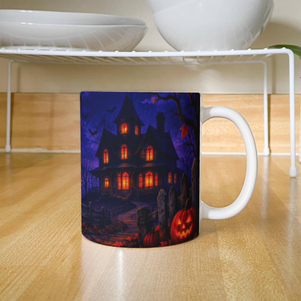 Halloween Mug Spooky Haunted House, Witch & Pumpkin Design