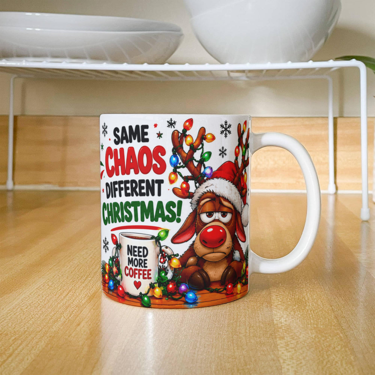 Funny Santa And Reindeer Mug – Comical Festive Gift for Coffee Lovers
