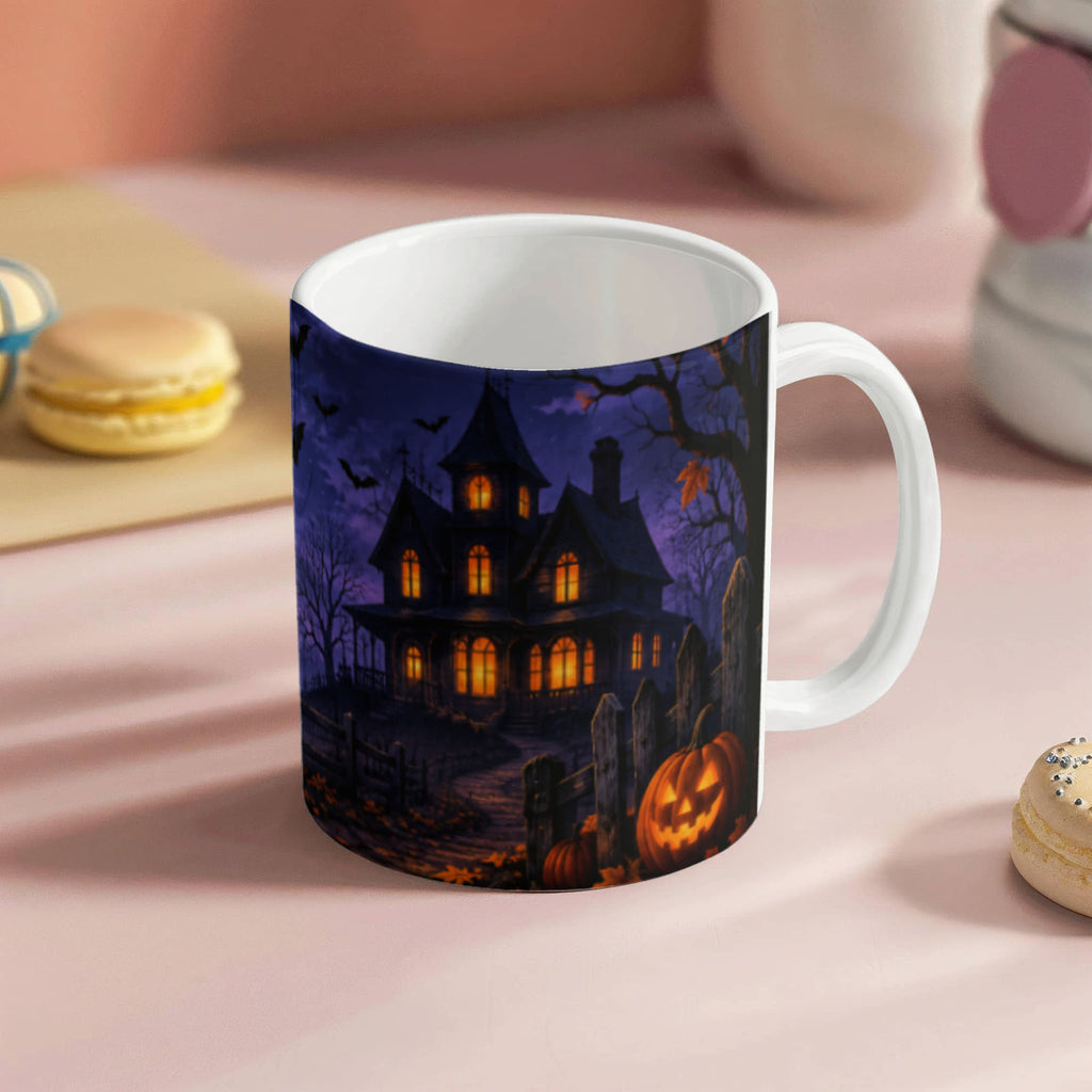 Halloween Mug Spooky Haunted House, Witch & Pumpkin Design