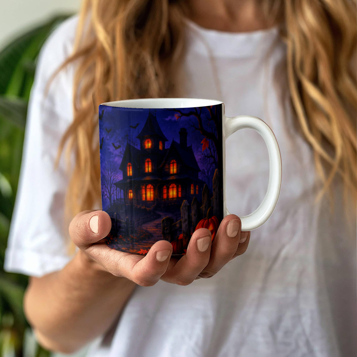 Halloween Mug Spooky Haunted House, Witch & Pumpkin Design