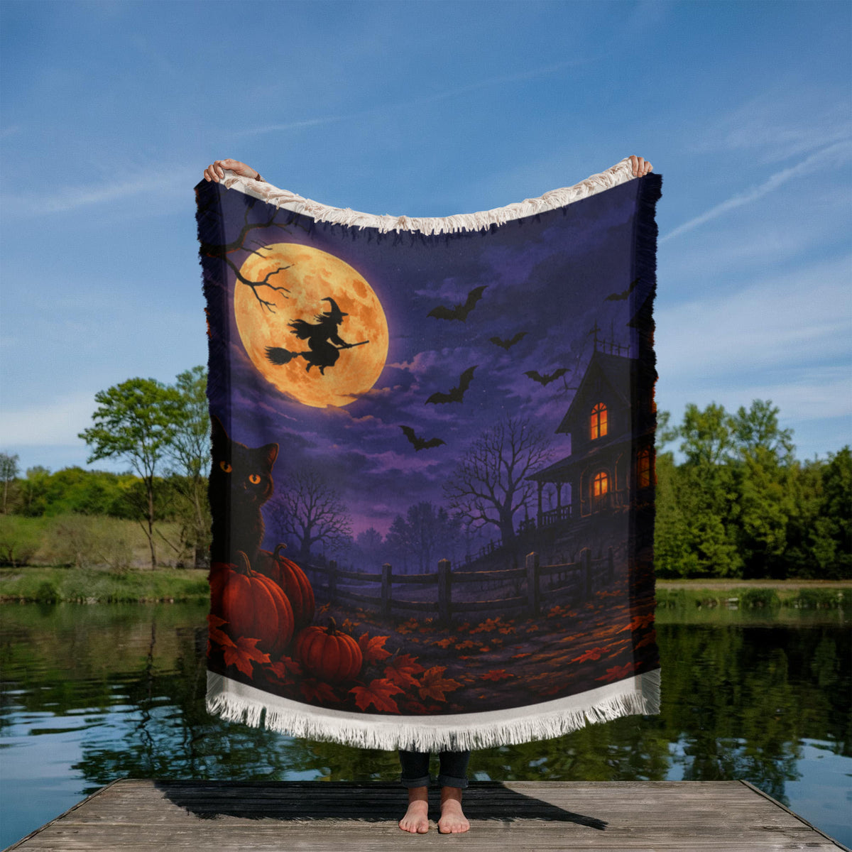 Halloween Printed Woven Blanket – Spooky Portrait Design