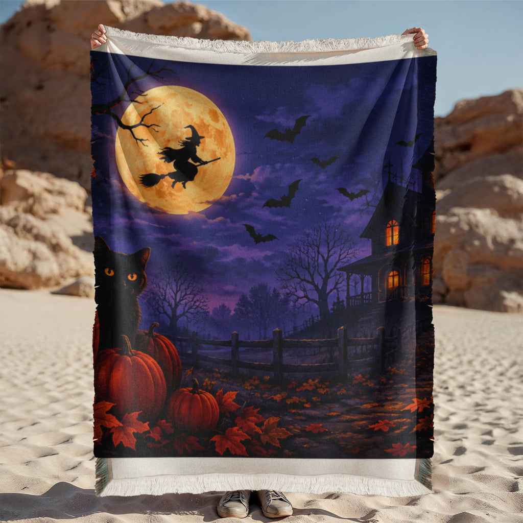 Halloween Printed Woven Blanket – Spooky Portrait Design
