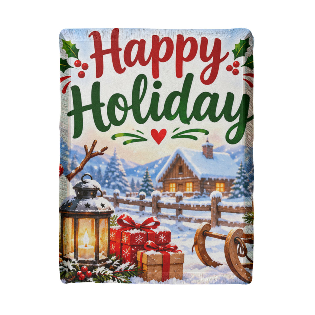 Happy Holidays Printed Woven Blanket – Festive Christmas Portrait Design