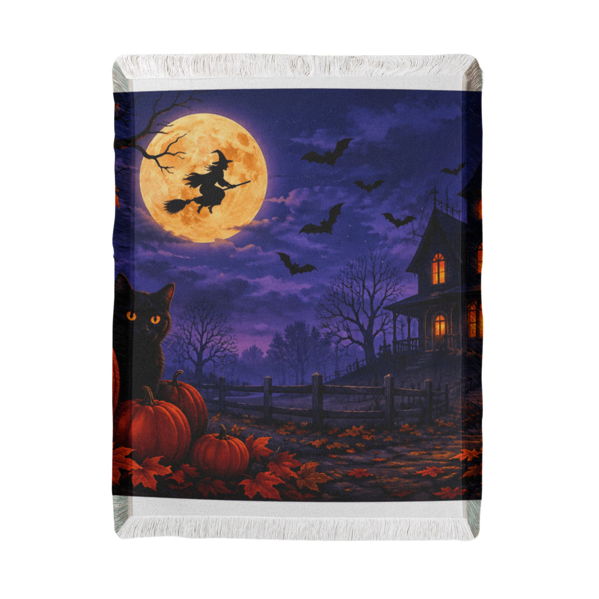 Halloween Printed Woven Blanket – Spooky Portrait Design