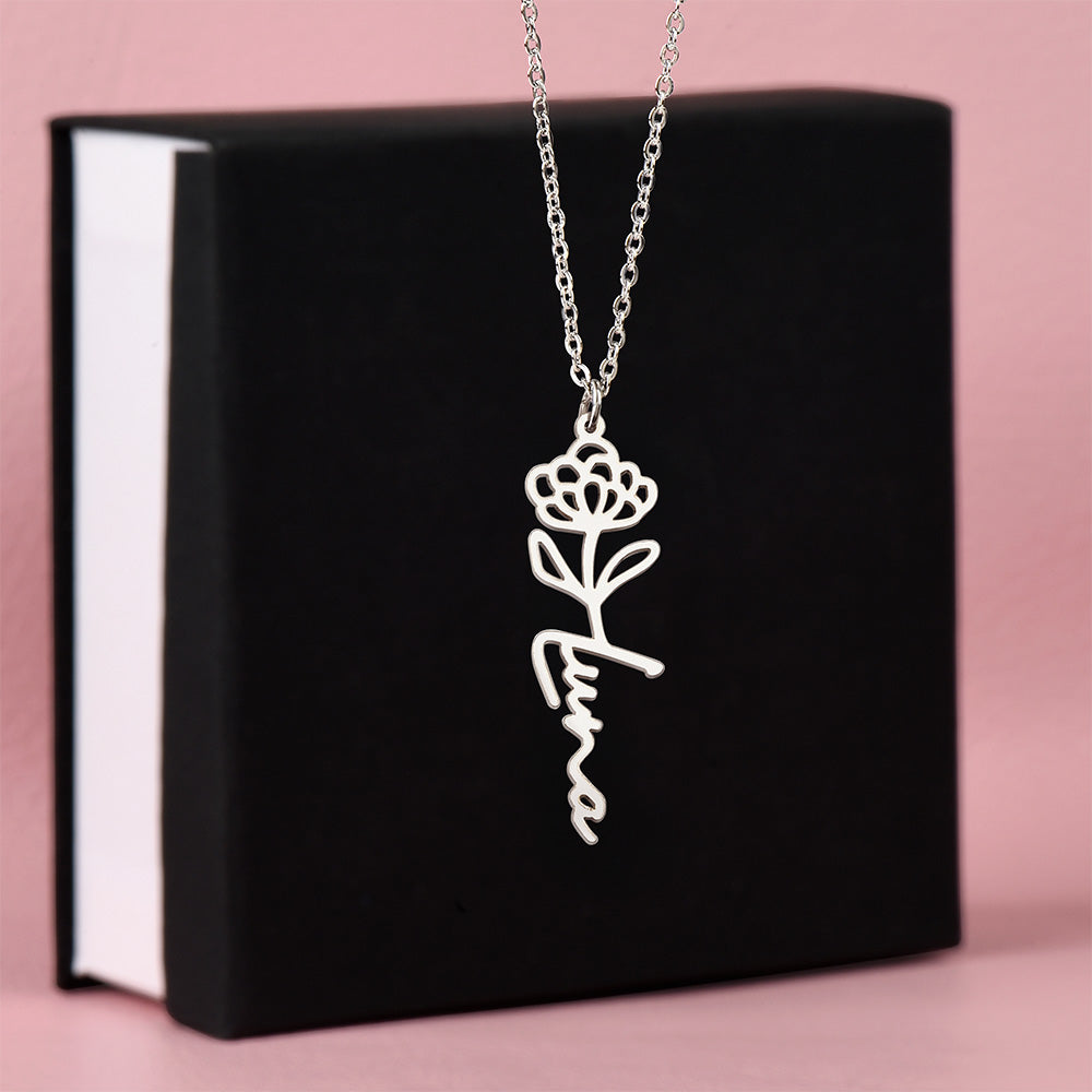 Elegant Flower Name Necklace – Personalized Family Jewelry
