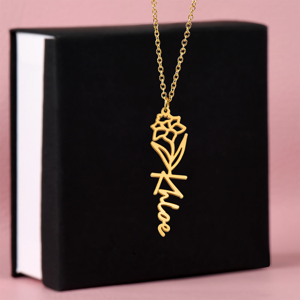 Elegant Flower Name Necklace – Personalized Family Jewelry