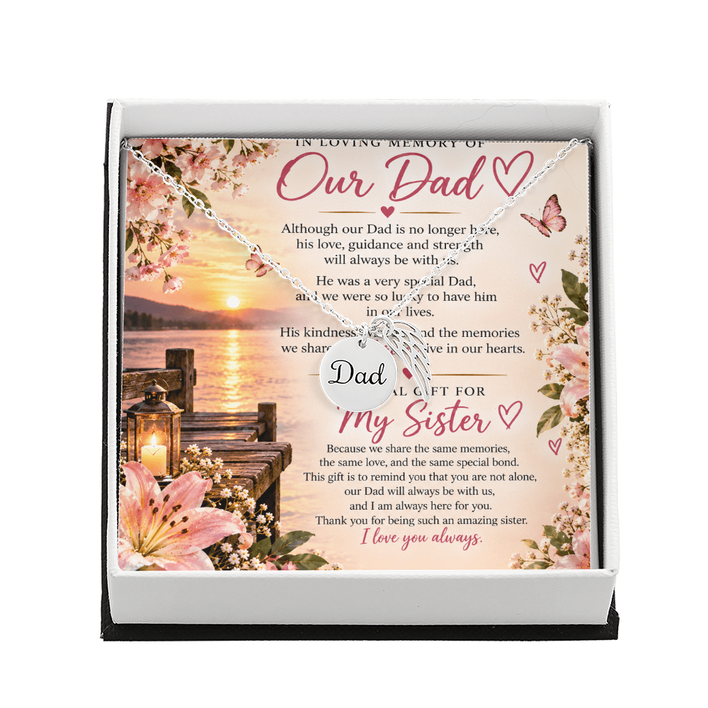 Dad Memorial Necklace for Sister – Angel Wing Remembrance Gift