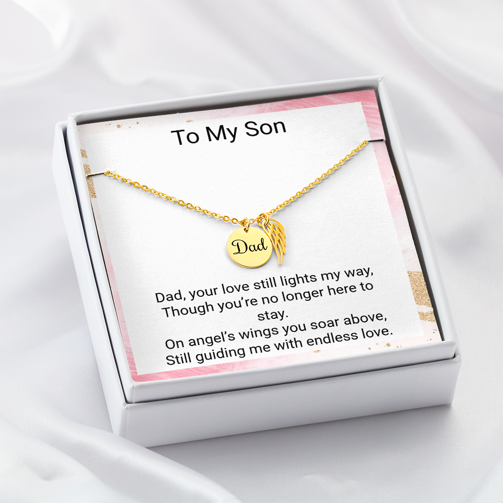 Sons Memorial Necklace from Mum – Angel Wing Dad Remembrance Gift