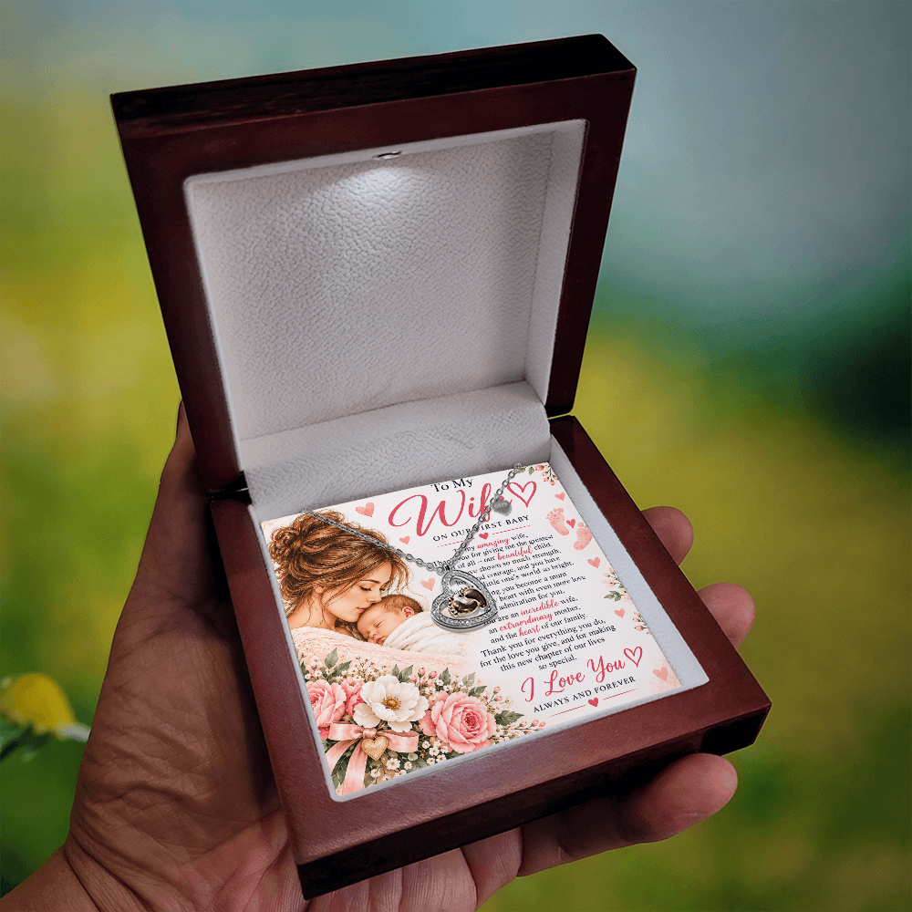 Baby Feet Heart Necklace for Wife – First Child Birth Gift