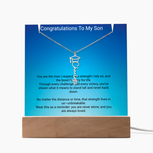 Graduation Gift for Son – Personalized Acrylic Keepsake with Name Necklace