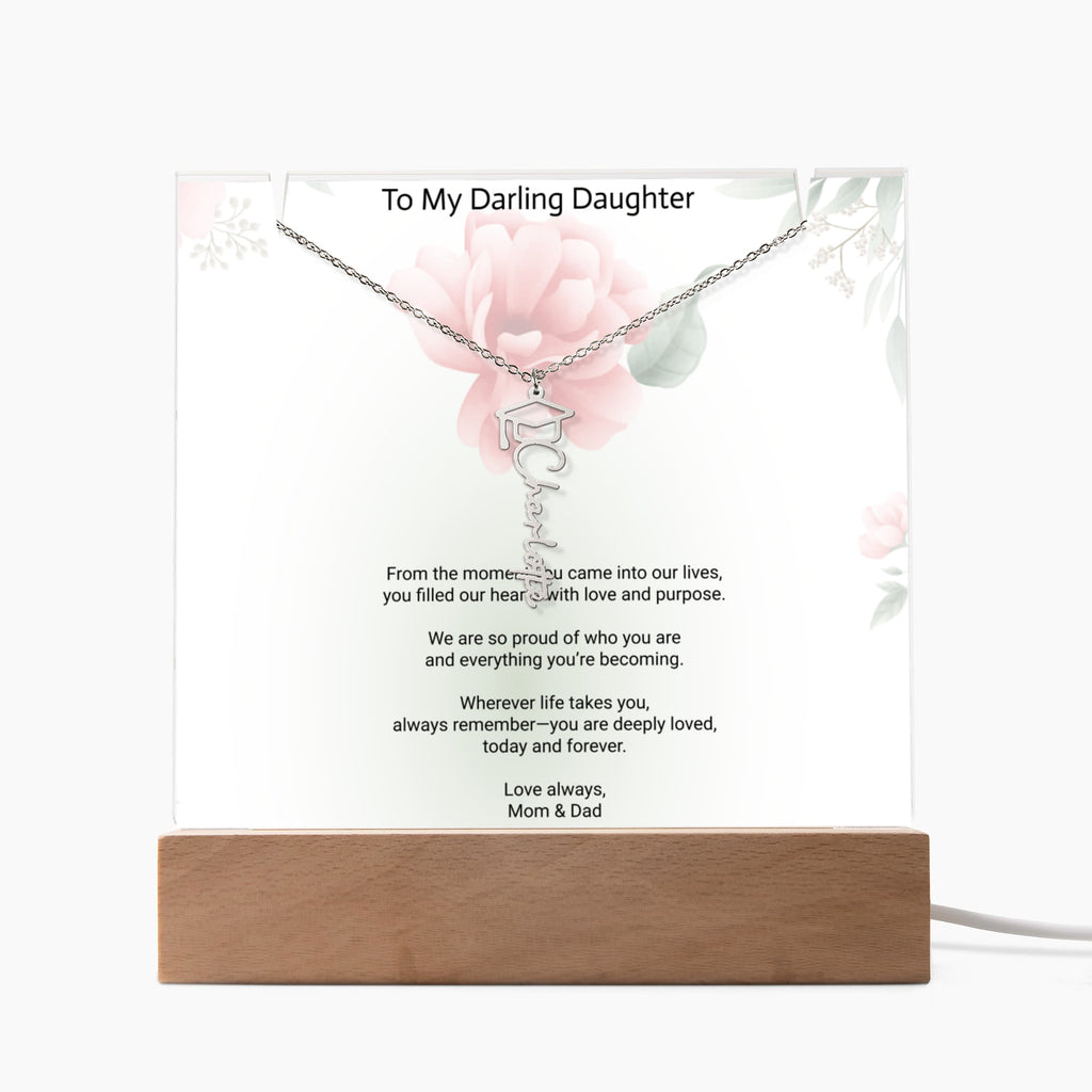 Daughter Graduation Keepsake Bundle – Custom Acrylic Plaque & Cap Name Necklace