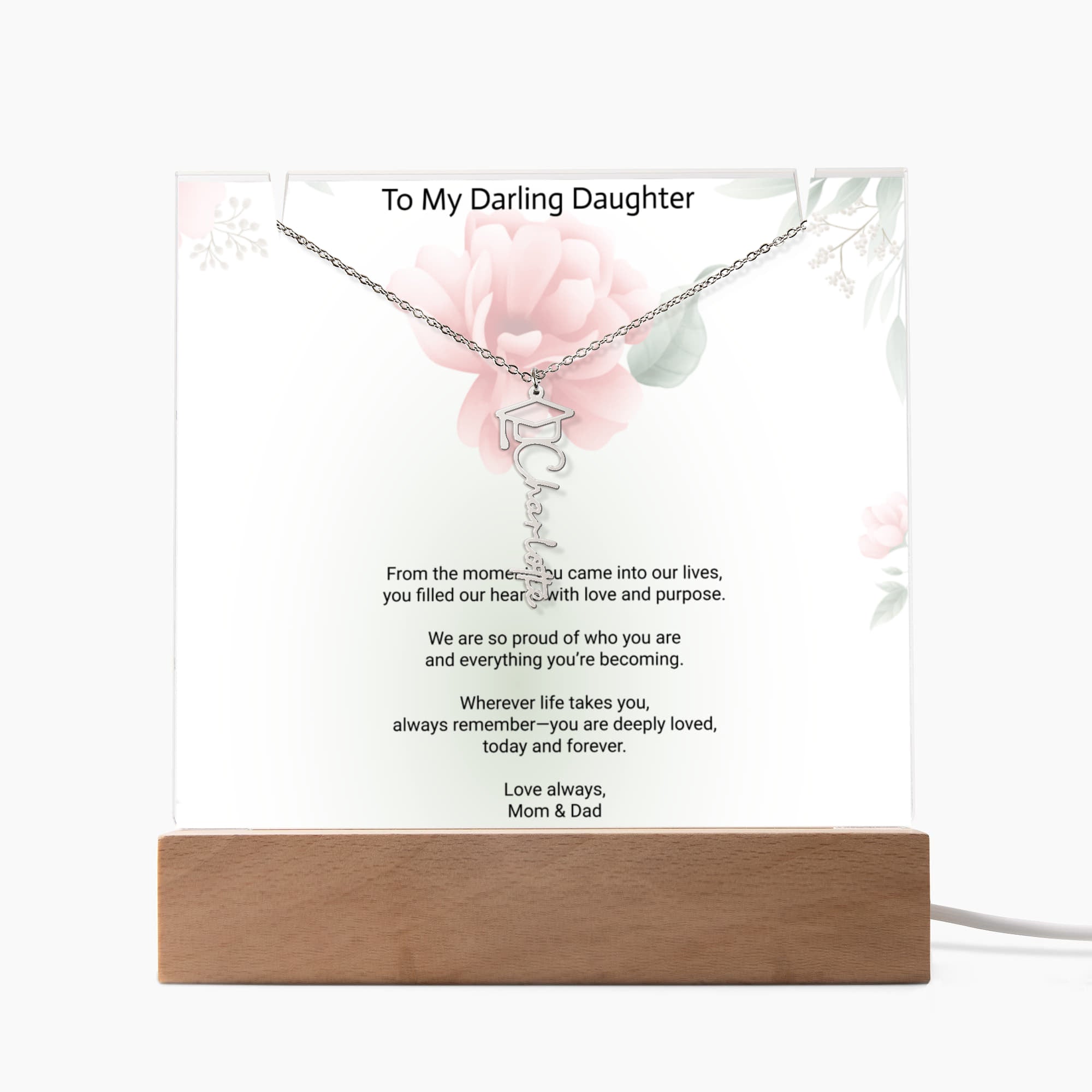 Daughter Graduation Keepsake Bundle – Custom Acrylic Plaque & Cap Name Necklace