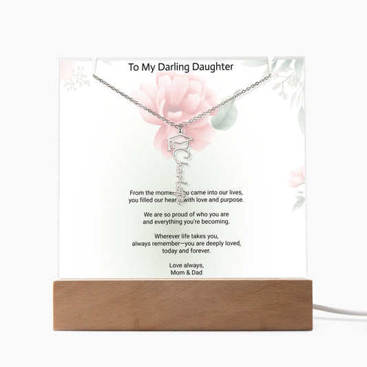 Daughter Graduation Keepsake Bundle – Custom Acrylic Plaque & Cap Name Necklace