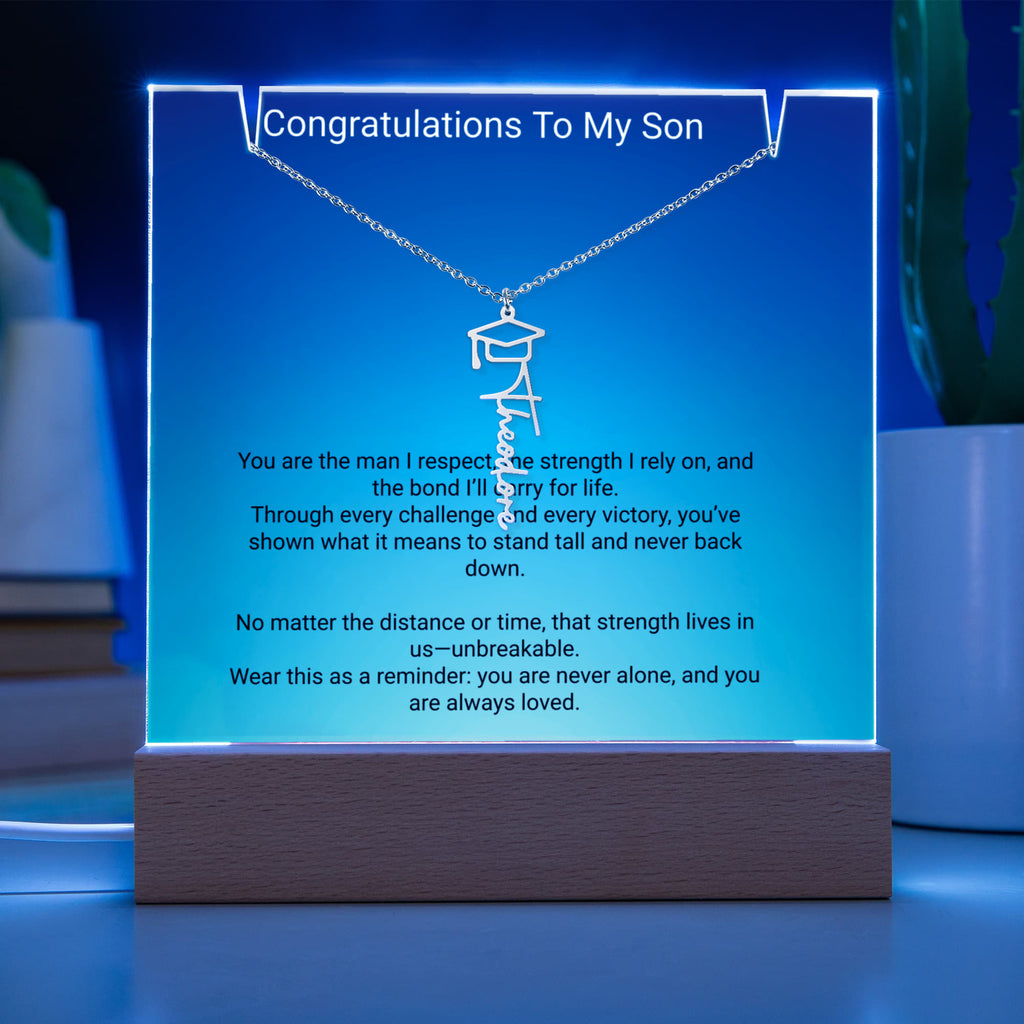 Graduation Gift for Son – Personalized Acrylic Keepsake with Name Necklace