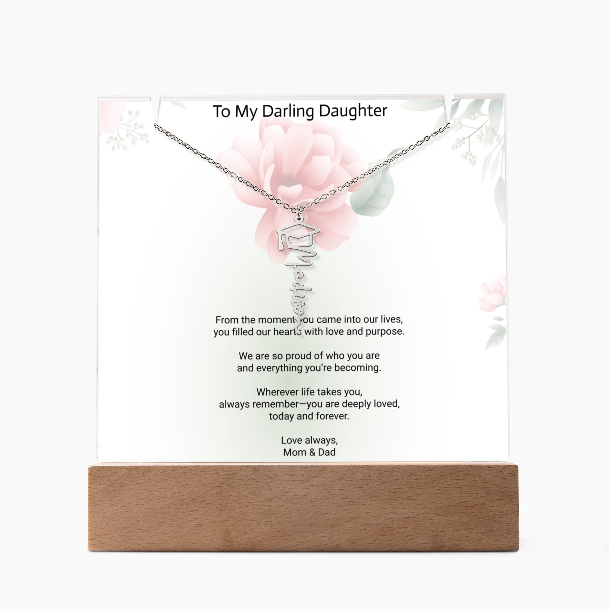 Daughter Graduation Keepsake Bundle – Custom Acrylic Plaque & Cap Name Necklace