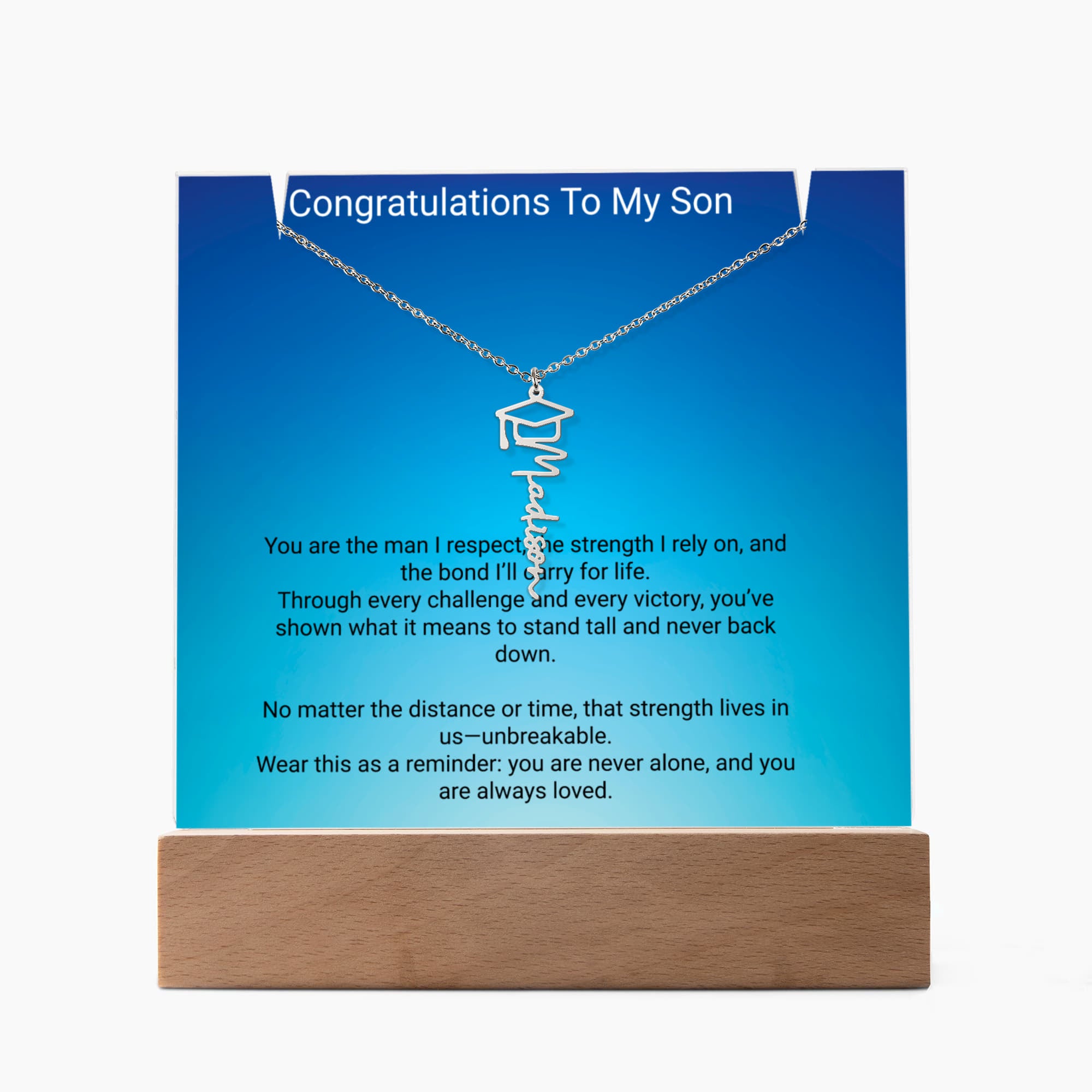 Graduation Gift for Son – Personalized Acrylic Keepsake with Name Necklace