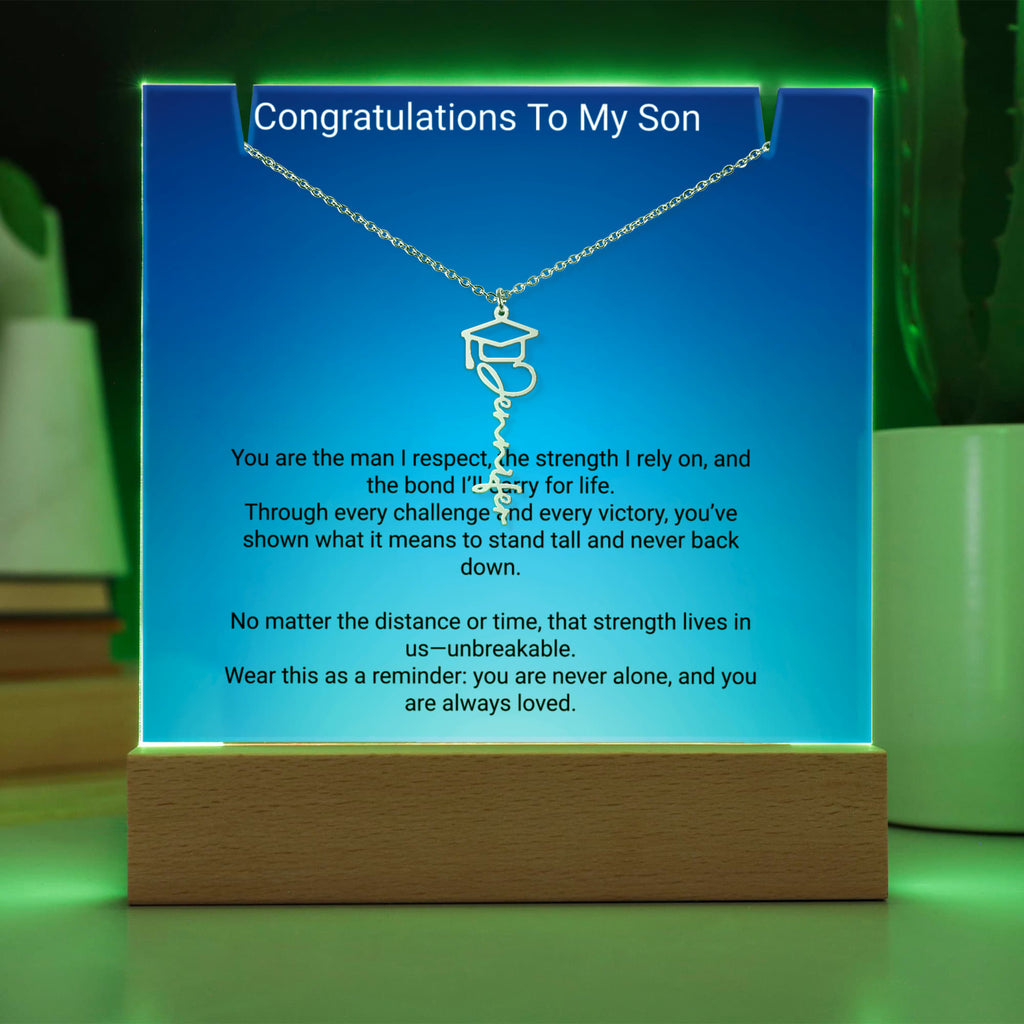 Graduation Gift for Son – Personalized Acrylic Keepsake with Name Necklace