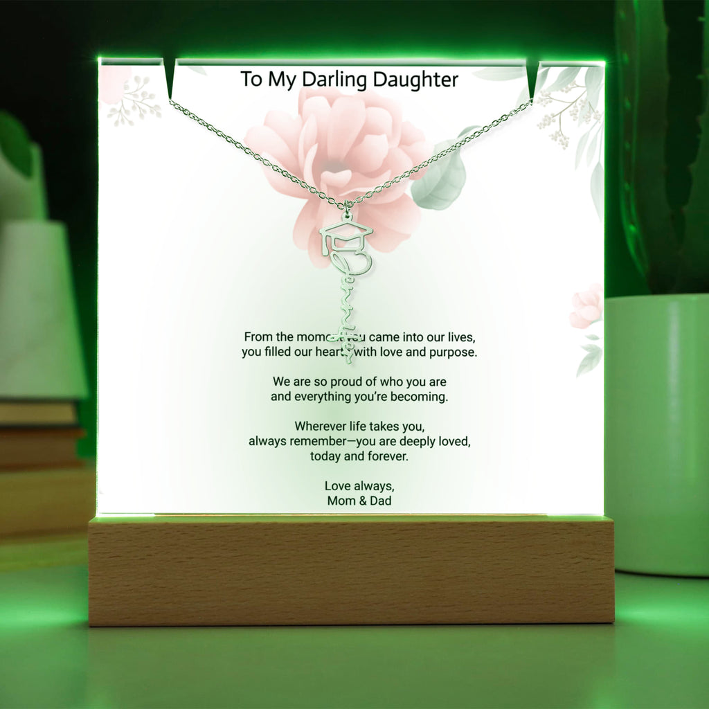 Daughter Graduation Keepsake Bundle – Custom Acrylic Plaque & Cap Name Necklace