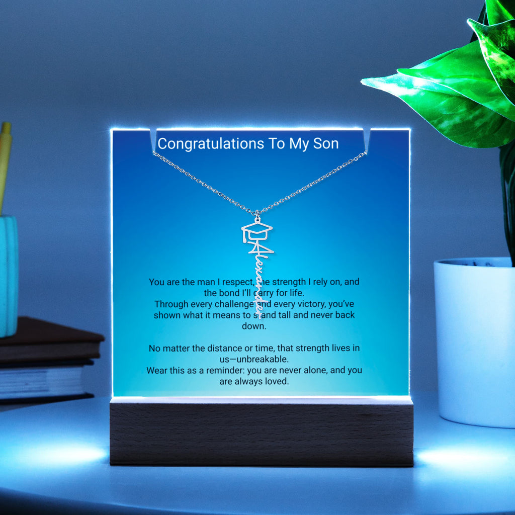 Graduation Gift for Son – Personalized Acrylic Keepsake with Name Necklace