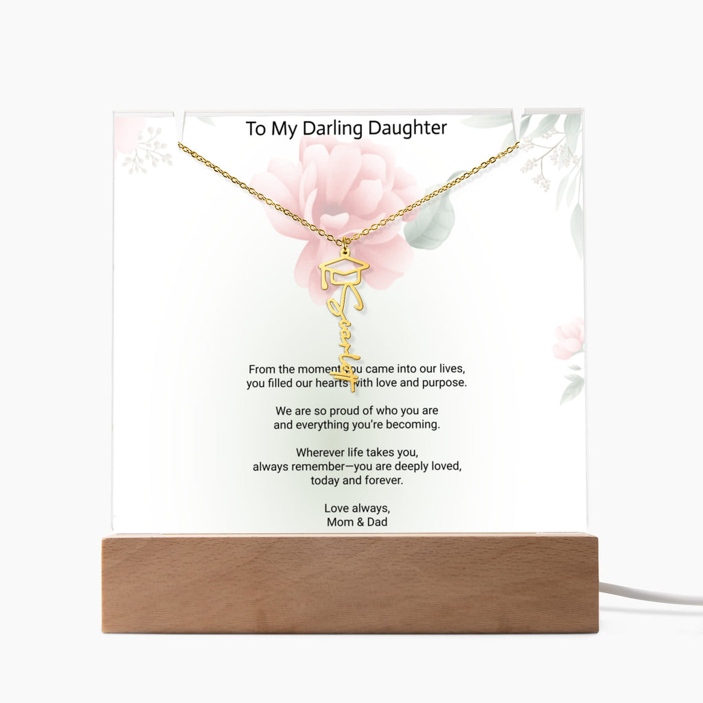Daughter Graduation Keepsake Bundle – Custom Acrylic Plaque & Cap Name Necklace