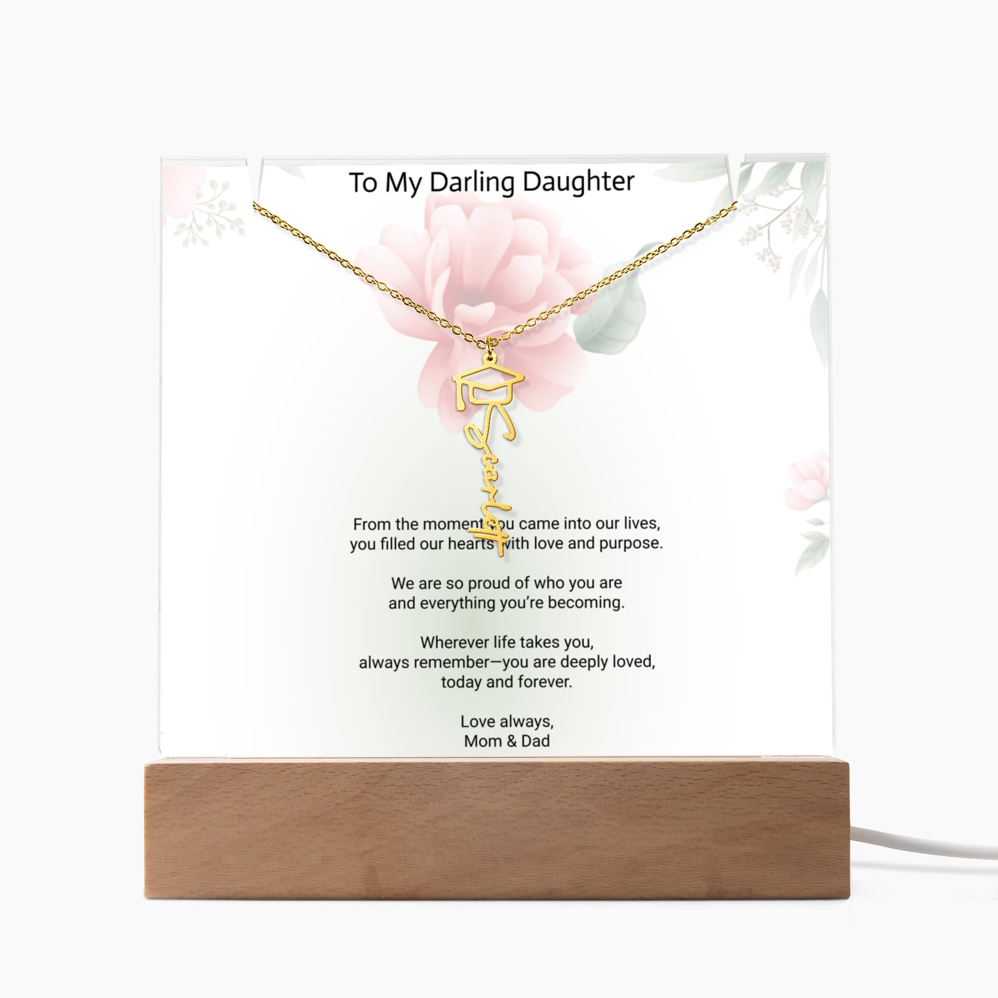 Daughter Graduation Keepsake Bundle – Custom Acrylic Plaque & Cap Name Necklace