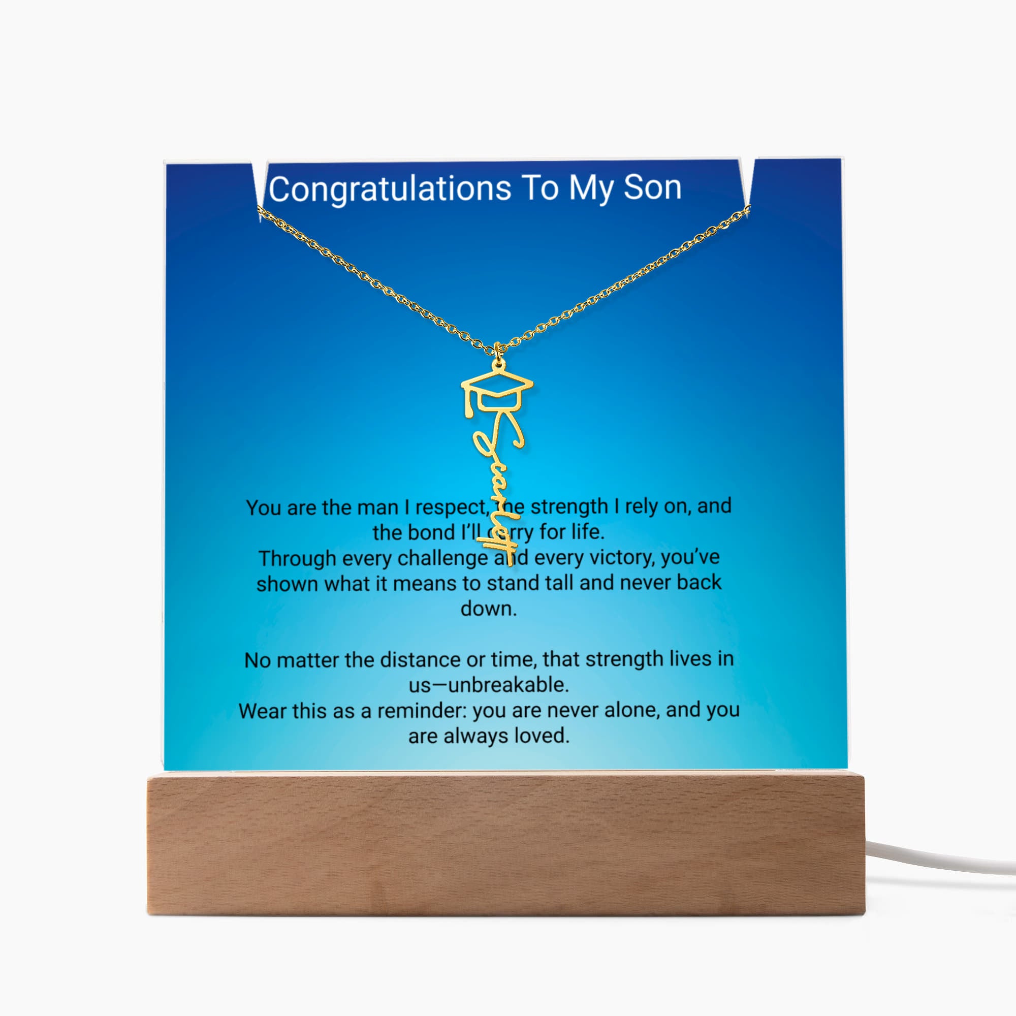 Graduation Gift for Son – Personalized Acrylic Keepsake with Name Necklace