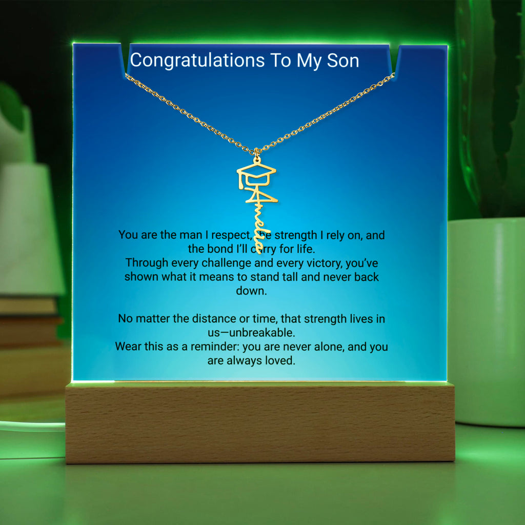 Graduation Gift for Son – Personalized Acrylic Keepsake with Name Necklace